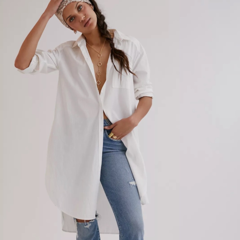 Maeve by Anthropologie White Button Down Tunic